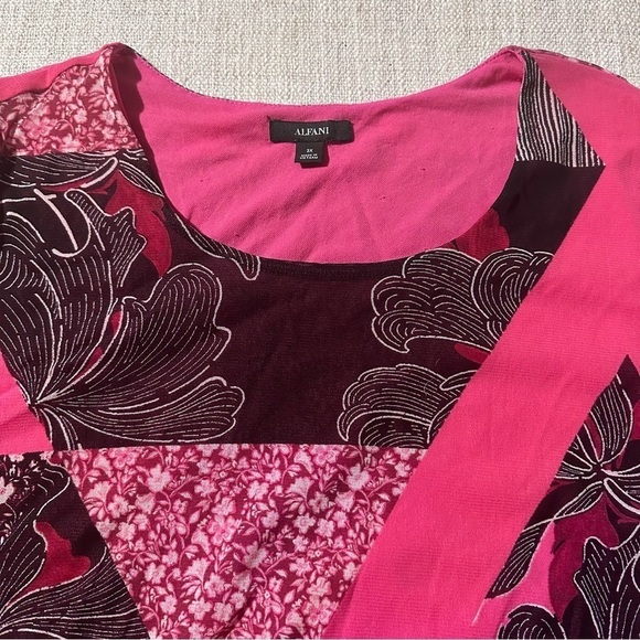 ALFANI 3/4 Sleeve Pink Black Semi-sheer Lined Tunic Blouse Floral Chiffon Top 3X - Picture 3 of 12